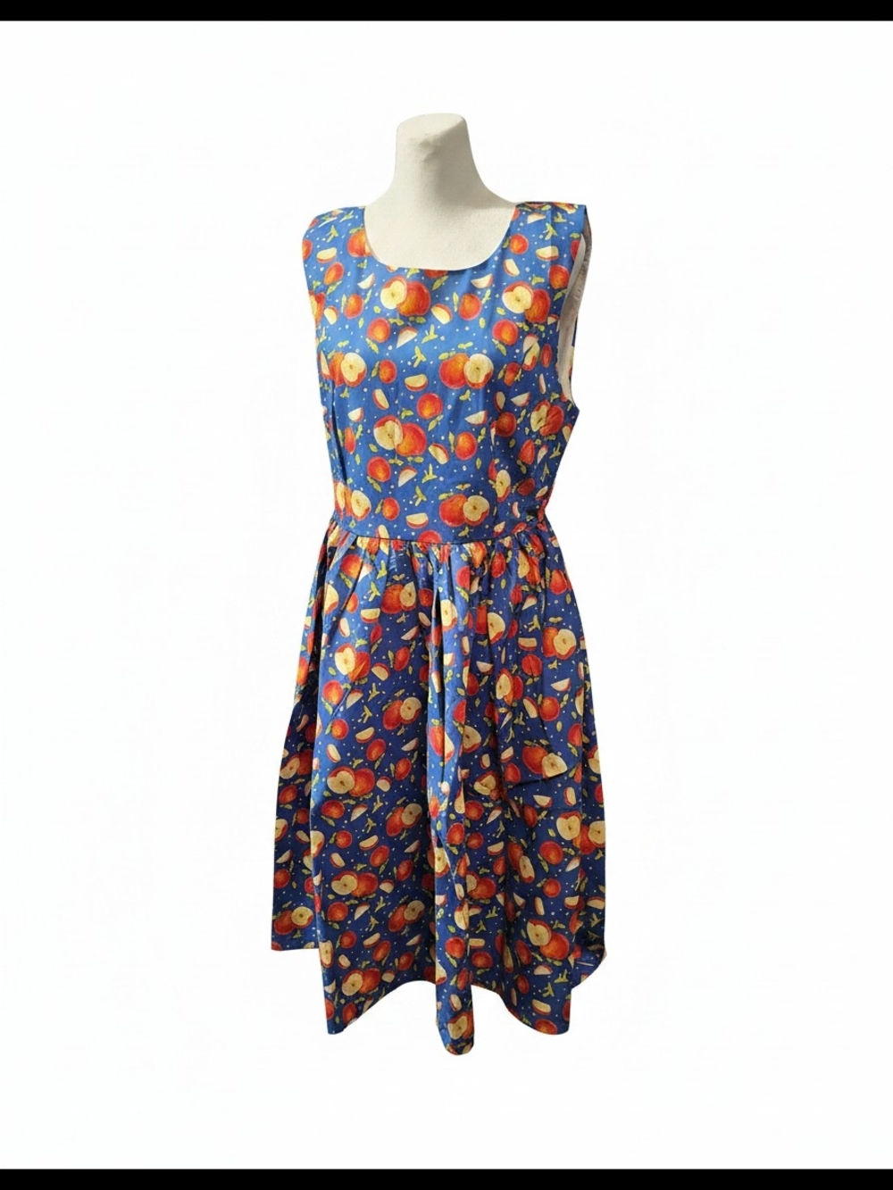 NWOT Size Med Tulip B Womens Blue Apple-Print Sleeveless  Dress